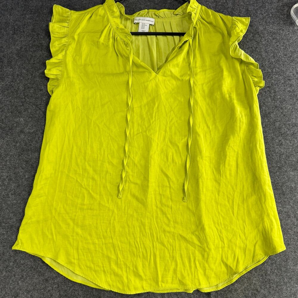 Cupcakes and Cashmere Anthropologie Ruffle Trim Sleeveless Top Size‎ XL Green